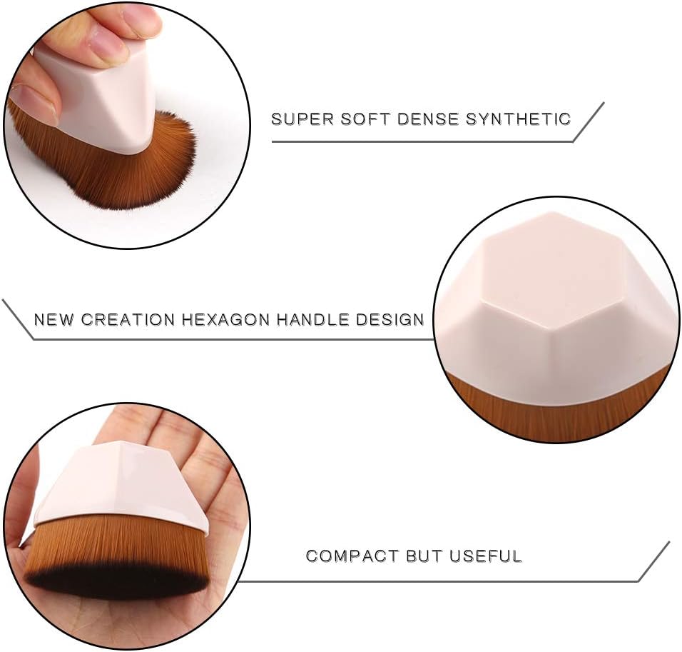 Foundation Makeup Brush Flat Top Kabuki Hexagon Face Blush Liquid Powder Foundation Brush for Blending Liquid Cream or Flawless Powder Cosmetics with Bonus Protective Case (Light Pink) - Image 5