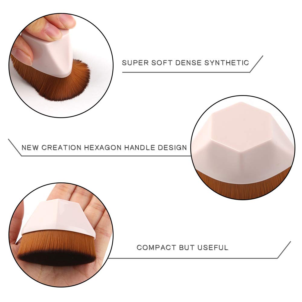 Foundation Makeup Brush Flat Top Kabuki Hexagon Face Blush Liquid Powder Foundation Brush for Blending Liquid, Cream or Flawless Powder Cosmetics with Bonus Protective Case (Light Pink): Beauty