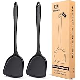 BUNDLEPRO Silicone Seamless Wok Spatula, 2 Pack, Black | Non-Stick, Heat Resistant, Easy to Clean, Dishwasher Safe, Kitchen Utensils for Cooking, Baking, Stir-Fry