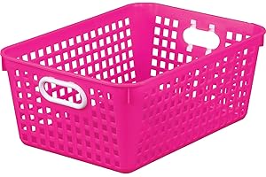 Really Good Stuff Large Plastic Book Baskets, 13.25" by 10" by 5.5" - Single, Pink, Classroom Library Organizer, Toy Storage, Multi-Purpose Organizer Basket