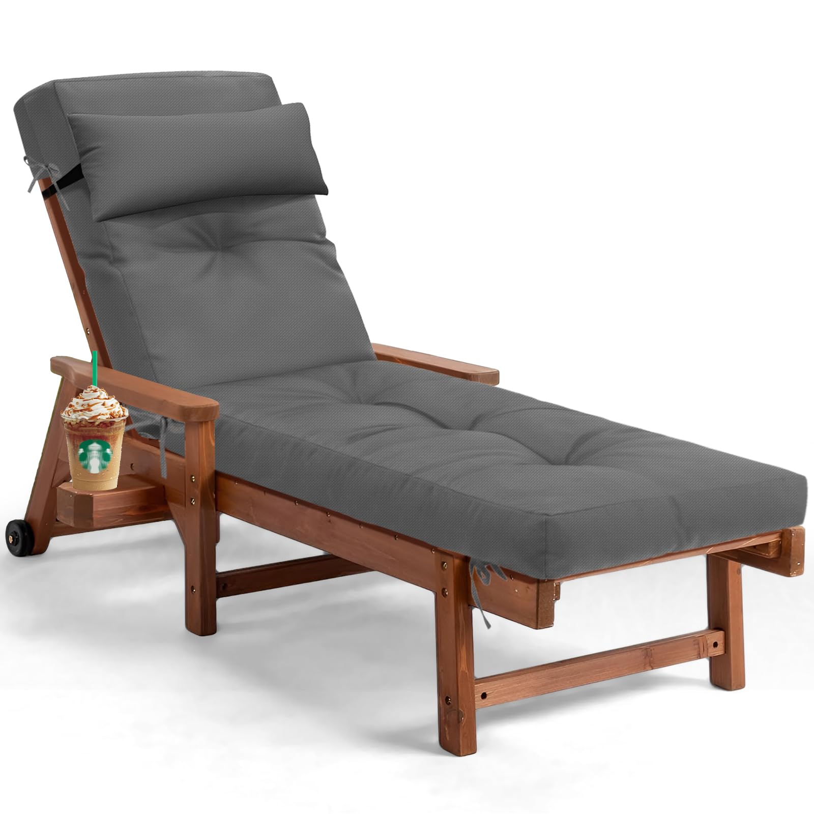 Photo 1 of Waterproof Lounge Chair Cushion Outdoor for Chairs, Fade Resistant Chaise Lounger Replacement Cushions with 6 Ties, Thickened Memory Foam Pool Lounge Chair Cushions, 81.2 x 22 x 4.7 Inches,Bright Grey