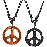 Kicomvi Wooden Peace Sign Pendant Necklace Organic Wood Hippie Love Peace Necklace for Women Men
