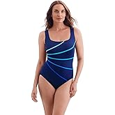 Longitude by Mimi Flamingo Women's Plus Swimwear Solitude Fan Tank One Piece Swimsuit, Navy Blue, 22