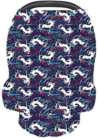 Stretchy Baby Carseat Cover with 4-in-1 Multi-use for Baby Carseat & Nursing/Versatile Breastfeeding Scarf & Stroller & Feeding high Chair Cover for Baby Girls by TIANNUOFA (Snowflake & Horse)