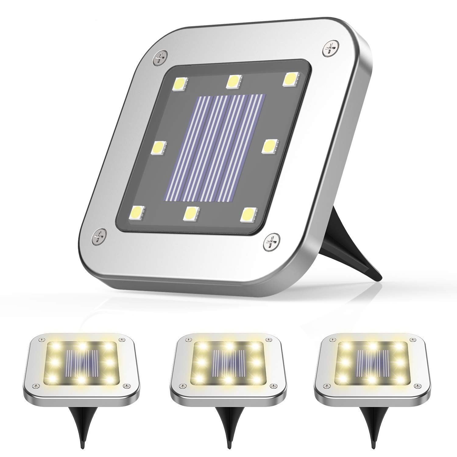 Solar Square Disk Lights,KINGCOO 4-Pack 8LED Waterproof Solar Inground Flood Garden Landscape Lights for Outdoor Driveway Lawn Yard Patio Pathway Lighting(Warm White)