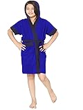 ELEVANTO Premium Collection Half Sleeve Soft Terry Bathrobe with Hood(RoyalBlue with Navy Strips)