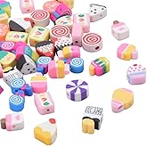 KitBeads 100pcs Polymer Clay Dessert Mixed Styles Candy Cake Lollipop Beads - Handmade Cute Sweet Food for Jewelry Making Bracelets Bulk