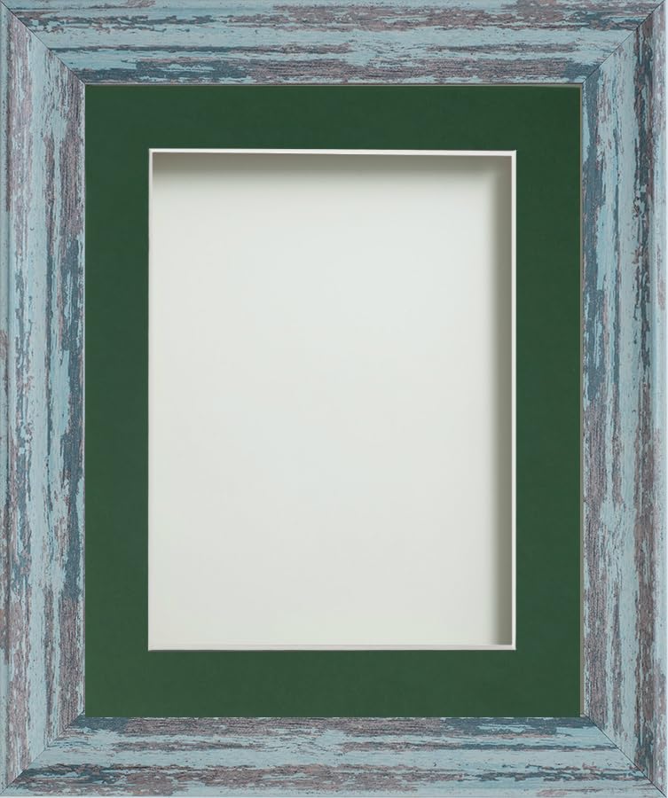 Frame Company Lynton Rustic Blue Photo Frame with Bottle Green Mount, 14x11 for 12x8 inch, fitted with perspex