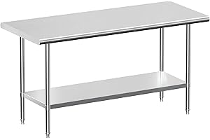 JOPHUN Stainless Steel Work Table, NSF Commercial Worktable with Undershelf and Legs for Restaurant, Home and Hotel - 24" D x 60" W x 34" H Inches
