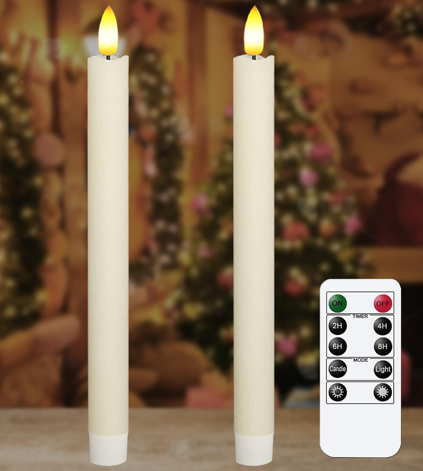 Photo 1 of 2 PCS Upgraded Real Wax LED Flameless Taper Candles with Remote, KSWING White Candlesticks Battery Operated 3D Flickering - 9.6” Long Realistic Fake Candle Sticks for Home/Wedding/Fireplace Xmas Decor