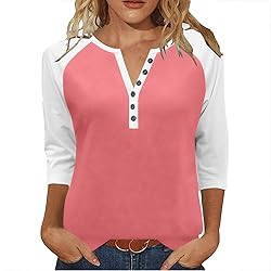 3/4 Length Sleeve Womens Tops Cotton Dressy V Neck