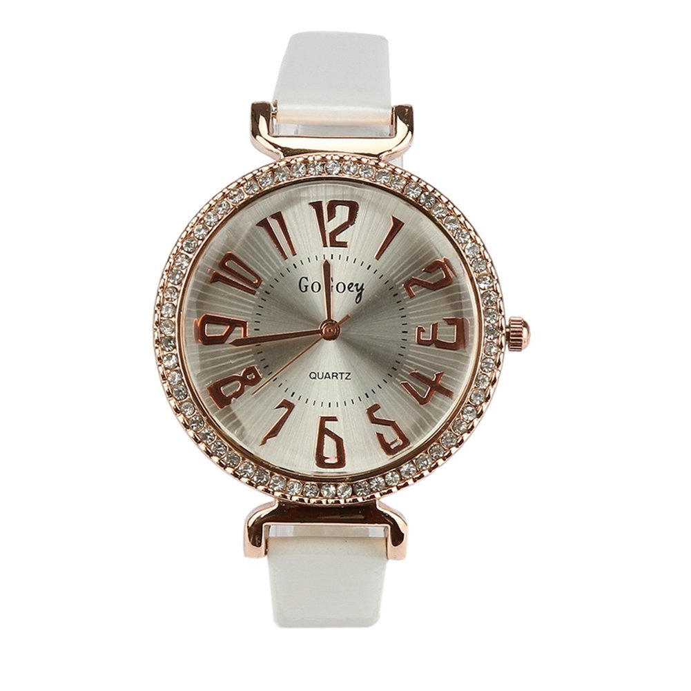 Womens Elegant Big Face Wrist Watches with Thin Leather Band Quartz Analog