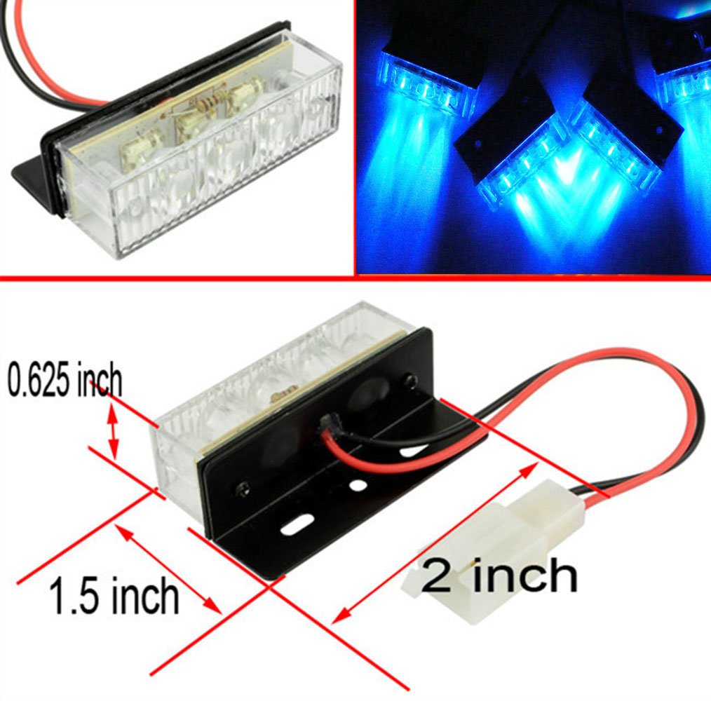 Bininbox 4 x 3 LED Car Truck Grill Emergency Flashing Lights Bar Warning Strobe (blue)
