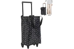 Shopping Cart with Wheels, Foldable Shopping Trolley with Wheel & Pull Handle, Portable Rolling Cart for Groceries (Black)