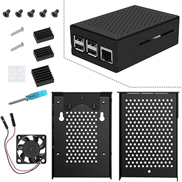 VICKSONGS Caja para Raspberry Pi 4 Aleación de Aluminio Caja con 2 Pin Ventilador [5V/3V-0,16A] de Disipador de ...