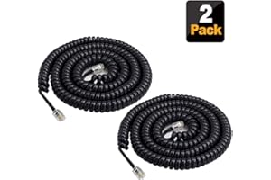 SHONCO Phone Cord, 2 Pack Black Coiled Telephone Handset Cord 23 Ft Uncoiled / 3 ft Coiled Telephone Line Wire Accessory