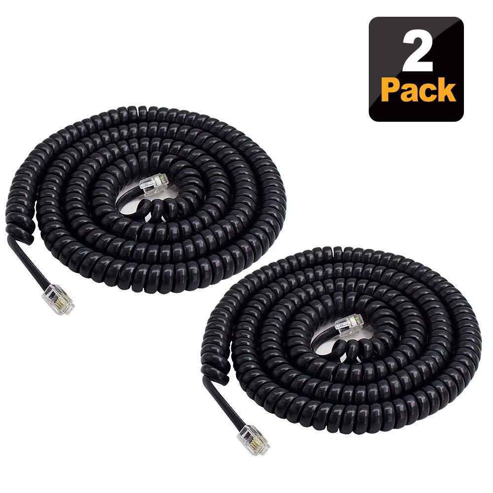 SHONCO 2 Pack Black Phone Cord Telephone Handset Cord 23 Ft Uncoiled/3 ft Coiled Landline Telephone Accessory