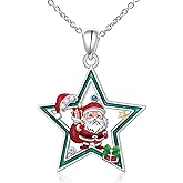 FLYOW Christmas Tree Pendant Necklace for Women S925 Sterling Silver Abalone Christmas Tree with Santa Claus Star Christmas Holiday Jewelry Gifts