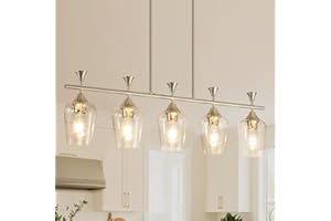 UNICOZOHOME 36.5" Modern Brushed Nickel Chandelier, 5-Light No Assembly Required Dining Room Light Fixture Over Table with Clear Glass Shade Linear Hanging Pendant Lights for Kitchen Island, Dining Room‌, Bar