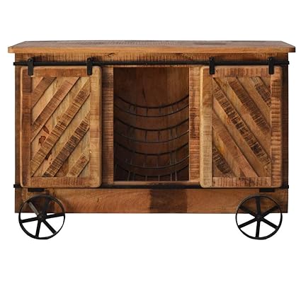 Glamfurnish Natural Finish Mango Wood Bar Cabinate for Home