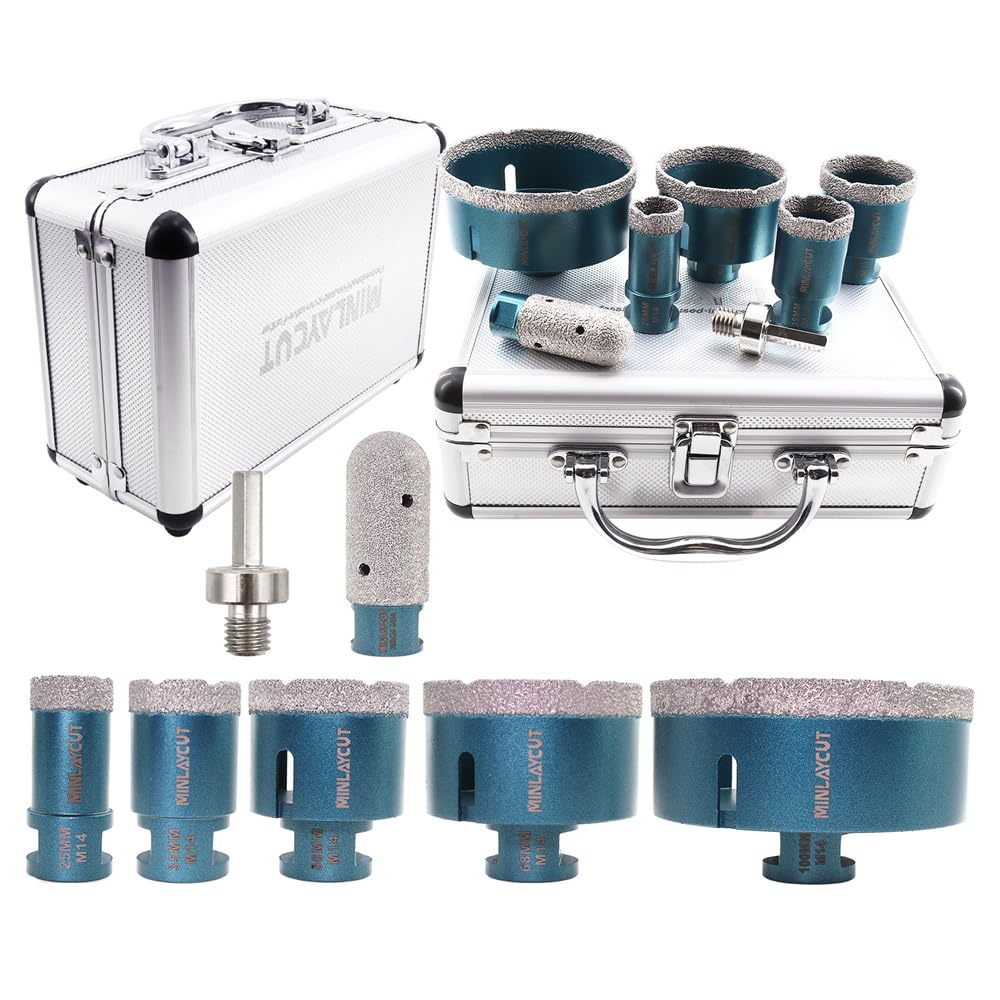 MINLAYCUT Diamond Core Drill Bits Set - 25/35/50/68/100mm+25F+HEX Tile Hole Saw Kit 7PCS for Porcelain Ceramic Tile Granite Marble