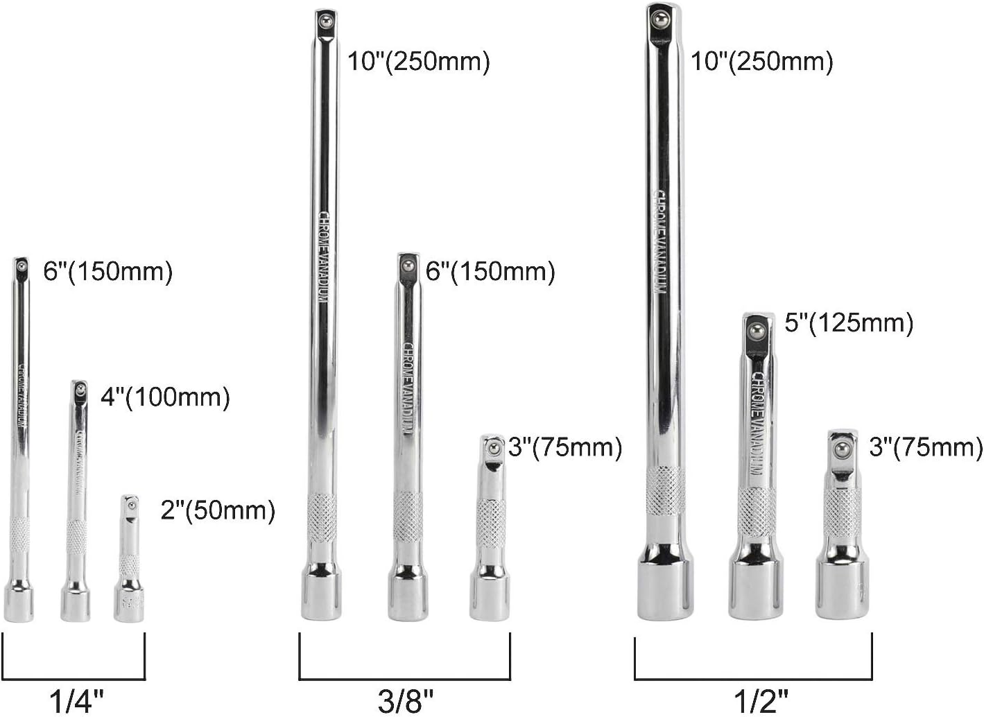 3 8 And 1 2 Drive Socket Extensions Bar For Narrow And Deep Areas Cr V Steel Visibility Markings 1 4 Highfree 9pcs Wobble Socket Extension Bar Set Wrenches Hand Tools Urbytus Com