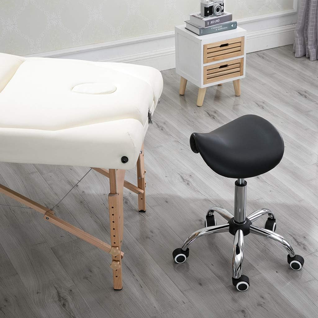 OKBOP Saddle Stool Chair with Wheels, Adjustable Hydraulic Rolling Stool for Medical Office Massage Salon Kitchen Spa Drafting(Black): Kitchen & Dining