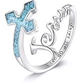 TIGER RIDER S925 Sterling Silver Turquoise Cross Ring for Women Adjustable Ring Inspirational Elegant Faith Jewelry Gift