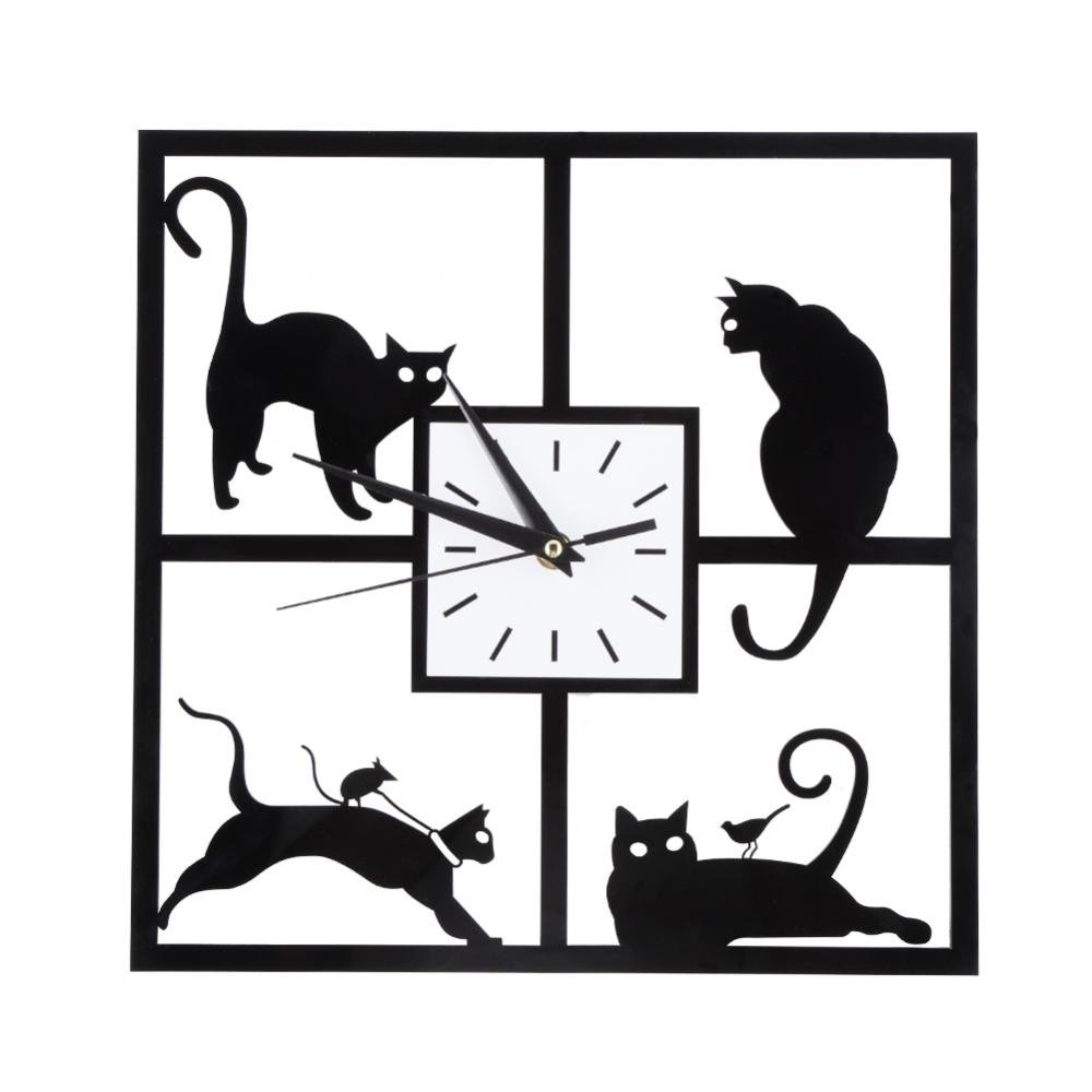 Fdit Wall Clock, Black Cat, Wall Clock, Simple Style, Kitten, Animal, Creative Cute Look for Home Office, Café, Restaurant, for Decoration, Quiet