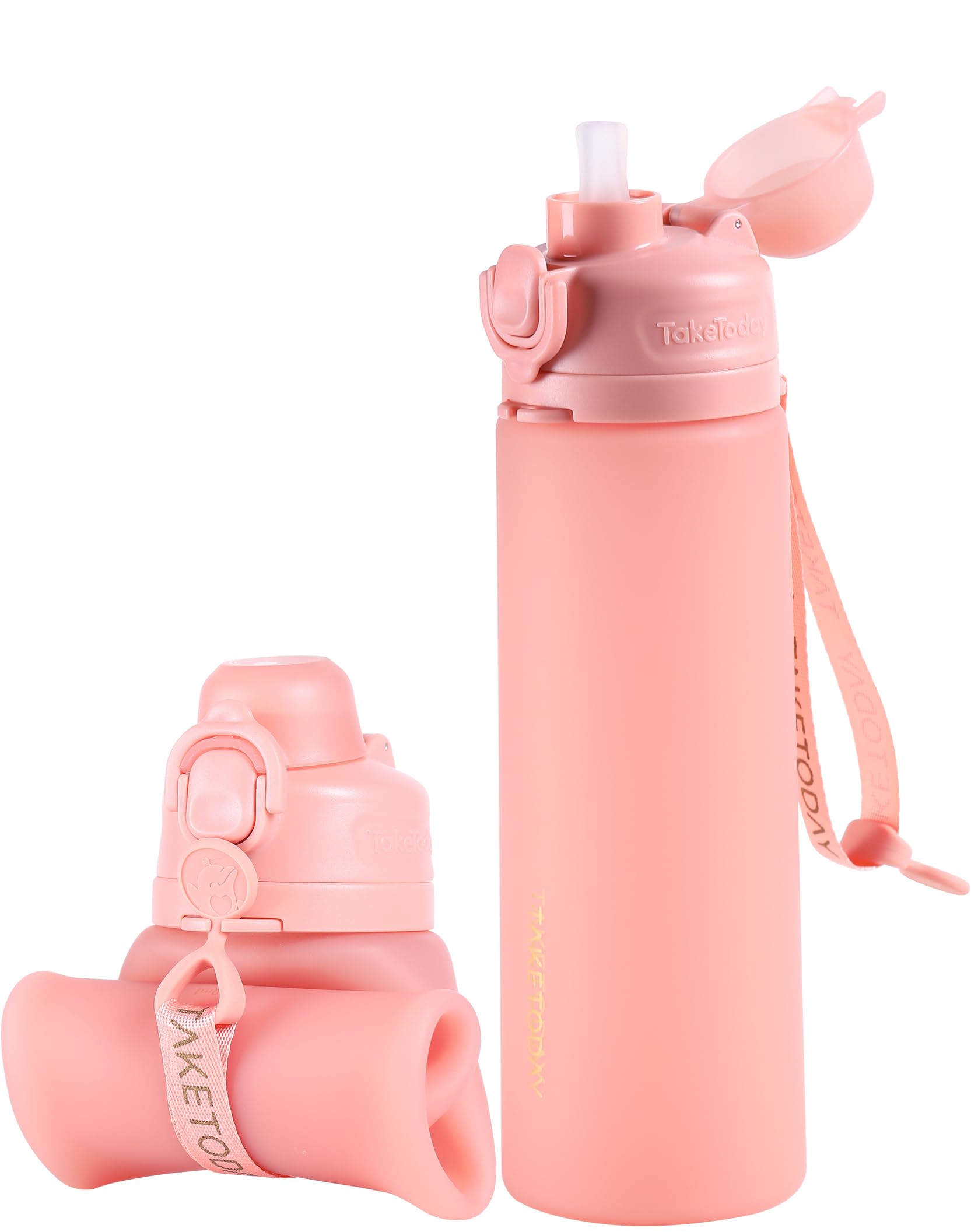 TakeToday Collapsible Water Bottles with Straw for Travel, 21oz, Cherry