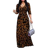 Yajedo Womens Casual Summer Maxi Dress Plus Size Sexy Warp V Neck 3/4 Sleeve Sundress with Poctets