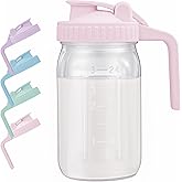 AoeJarry Breast Milk Pitcher with Leak Proof Flip Cap & Pour Spout, 32 oz Wide Mouth Mason Jars for Breast Milk Storage Container, Glass Picther with Lid for Cold Brew Coffee, Sun Tea, Juices, Pink