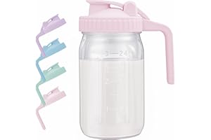 AoeJarry Breast Milk Pitcher with Leak Proof Flip Cap & Pour Spout, 32 oz Wide Mouth Mason Jars for Breast Milk Storage Container, Glass Picther with Lid for Cold Brew Coffee, Sun Tea, Juices, Pink