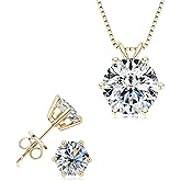 Celestara Jewelry 925 Sterling Silver Moissanite Jewelry Set - Classic European Design Necklace Earrings Set with Round Cut Moissanite Pendant - Adjustable Chain - Gift Box