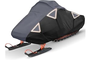 Tokept Snowmobile Cover, 300D Waterproof Oxford Fabric Sled Ski Cover, with Triangle Straps Reflective Strip, Elastic Bottom can Trailer, Fit Length 115"x 51"x 48" (M Black&Grey)