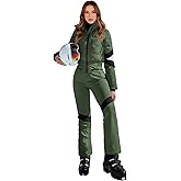 Yousify Womens Onesie Ski Suit Winter Outdoor Sports Warm Waterproof Snowsuit Color Block Jumpsuits Snow Jackets