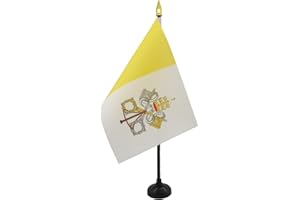 AZ FLAG - Vatican City Table Flag 4'' x 6'' - Vatican Mini Desk Flag 100% Polyester 15 x 10 cm - Office Banner with 10'' Pole - Golden Spear