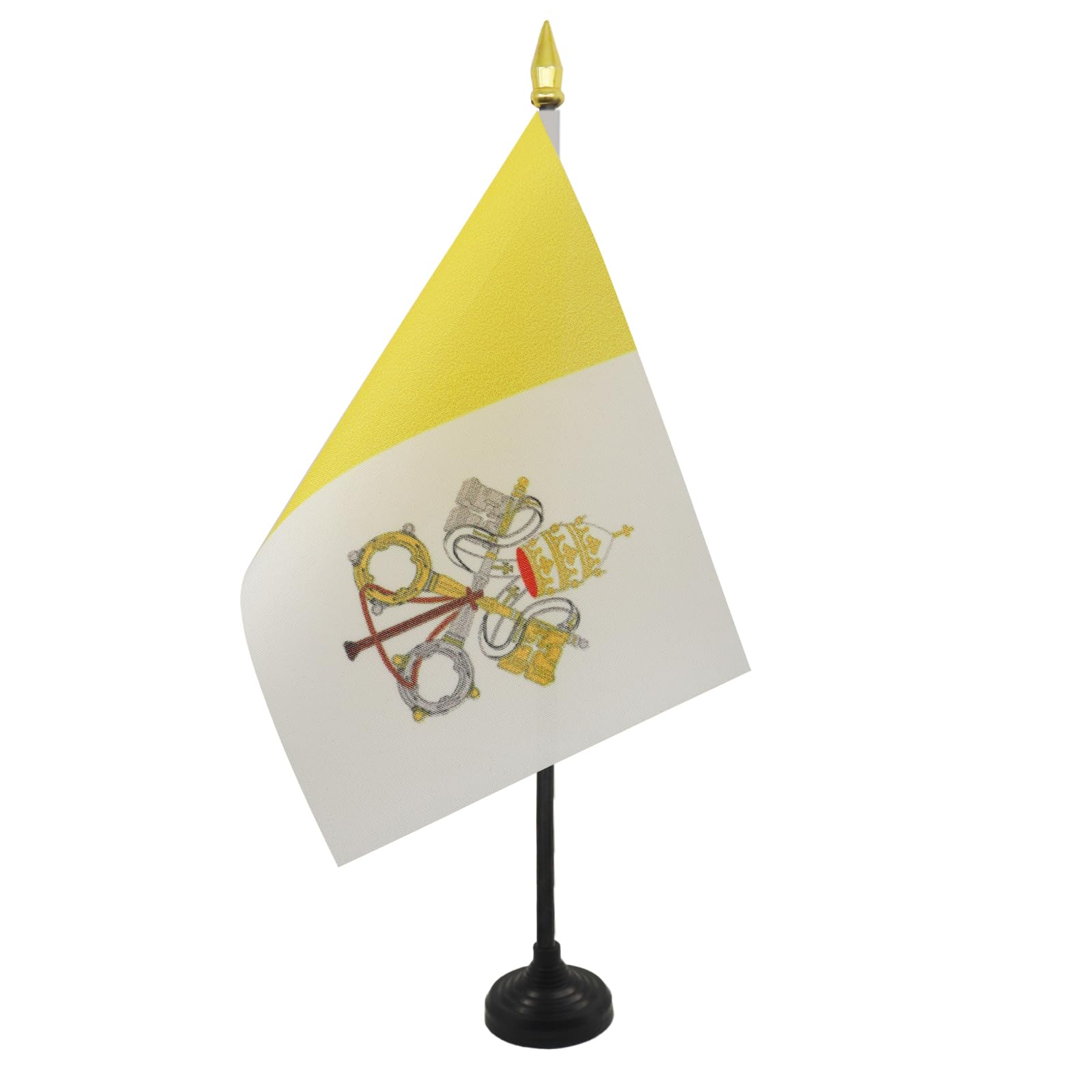 AZ FLAG - Vatican City Table Flag 4'' x 6'' - Vatican Mini Desk Flag 100% Polyester 15 x 10 cm - Office Mini Banner with 10'' Pole - Golden Spear