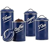 Hillbond Kitchen Canister Sets for Countertop Food Storage Containers Stainless Steel with Powder Coated Decorative Metal Storage Jars for Kitchen Counter Set of 4 (Navy Blue)