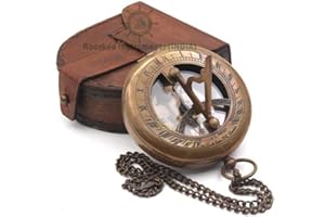 Personalized Vintage Sundial Compass with Leather Case,Brass Compass,Gift for Him,Engraved Compass,Sundial Push Compass for C