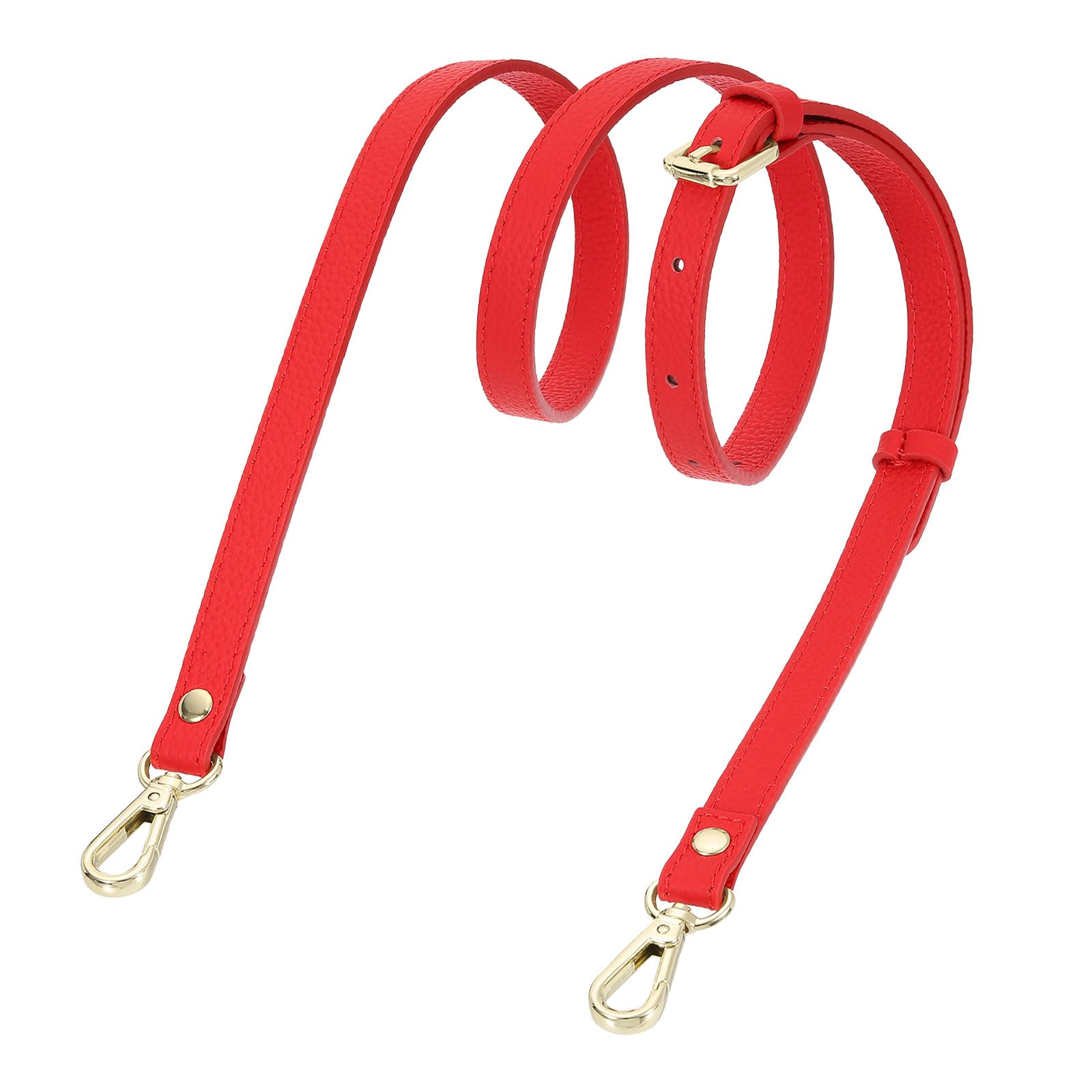 Photo 1 of uxcell Genuine Leather Purse Strap, 41.7"-51.2" Adjustable Crossbody Replacement Straps 0.6" Width for Women Handbags Shoulder Bag (Bright Red, Gold Buckle)