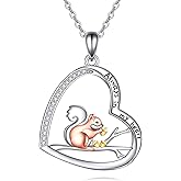 AXOMY Squirrel Necklace 925 Sterling Silver Cute Squirrel Pendant Necklace Animal Jewelry Gifts for Women Mom