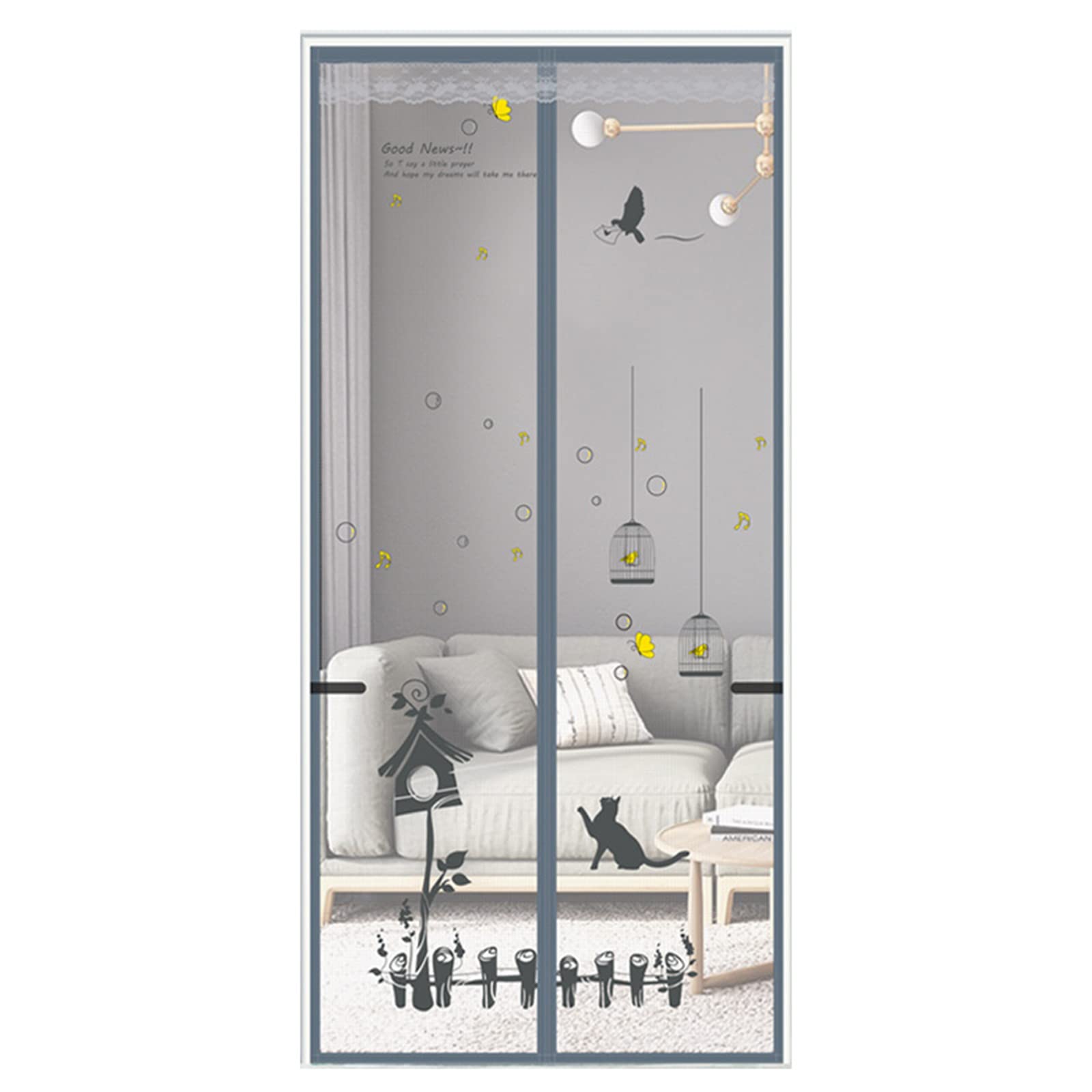 Floral Magnetic Insect Door Screen High Density Fly Bug Mosquito Mesh Curtain Top-to-Bottom Let Fresh Air in Automatically Shut Door Curtain, 90x210 cm Birdcage