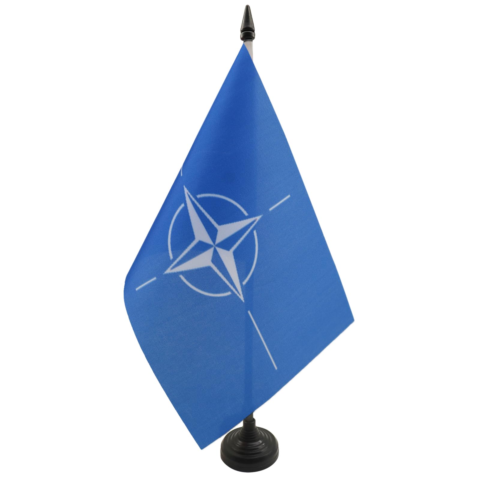 AZ FLAG NATO Table Flag 5'' x 8'' - North Atlantic Treaty Organization Office Decoration 100% Polyester 21 x 14 cm - Mini Desk Flag with Pole and Black Plastic Base