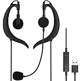 Xintronics USB Headphones Over Ear Earbuds with Microphone, Wired Ear Buds with Wrap-Around Ear Hooks Compatible with PC Laptop Mac Zoom Teams Office