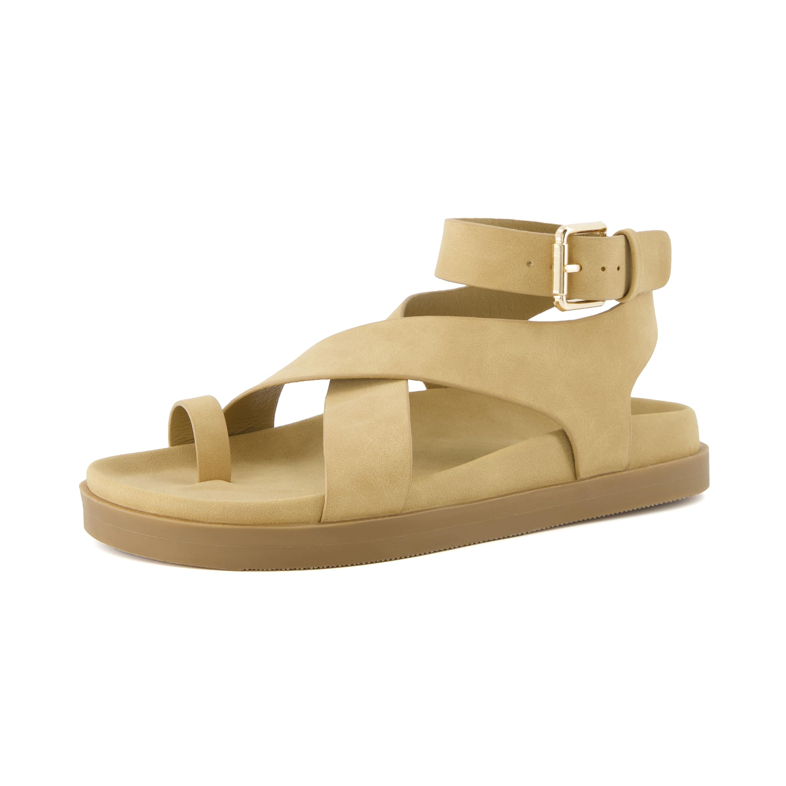 CUSHIONAIRE Entry Womens Ankle Wrap Molded Footbed Sandal with Adjustable Strap | Non-Slip Outsole | Womens Platform Sandals | Comfortable Summer Shoes | Wide Widths Available, CAMEL 6.5 Image