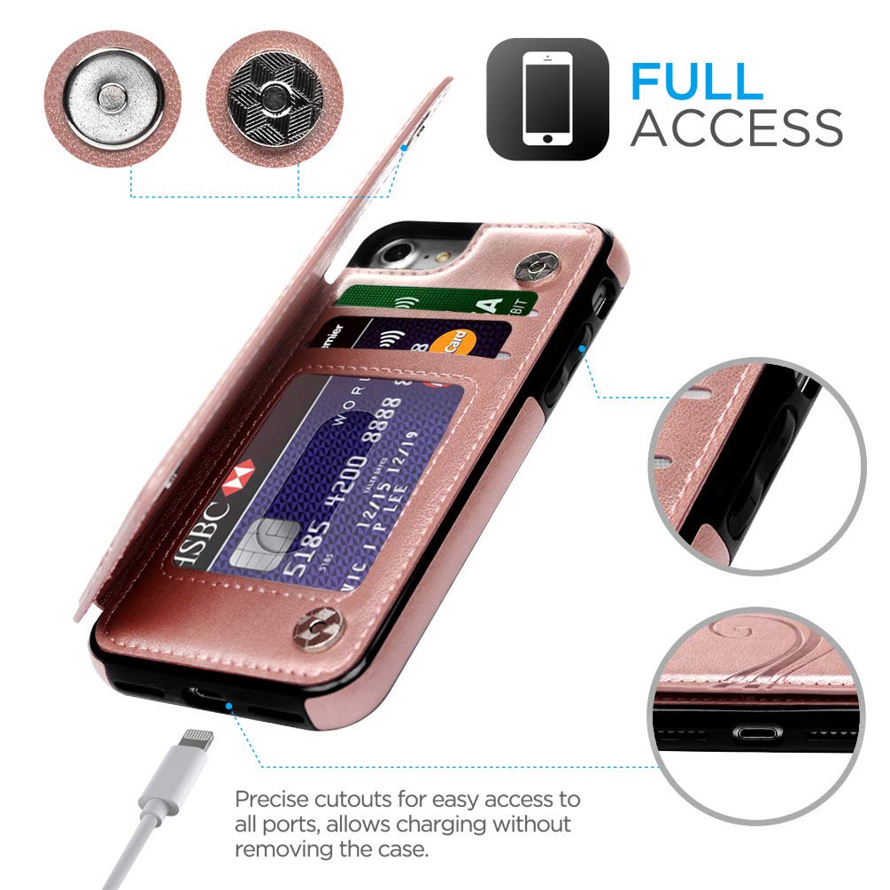 Promixc iPhone 7 Case, iPhone 8 Wallet Case with Card Holder Embossed Butterfly PU Leather Kickstand ID Credit Card Slots Folio Flip Protective Skin Cover for Apple iPhone 7/iPhone 8 Rose Gold