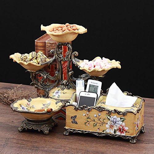 XOYOYO European-Style Retro Luxury Living Room Fruit Plate Ornaments Tissue Boxes Vases Ashtrays Package American Pastoral Decorations, 22-26-Bh1