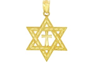 CLADDAGH GOLD 10K and 14K Yellow or Rose Gold Jewish Charm Star Cross of David Pendant - Choice of Metal Color