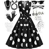VillbeCoser 1950s Polka Dots Dress Women Sleeveless Vintage Dresses 50s Outfits Retro Accessories Sock Hop Party Costume